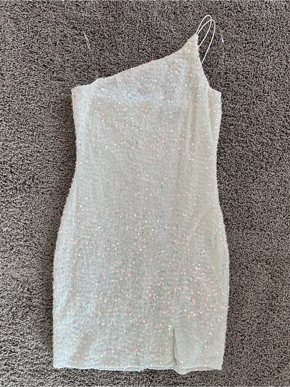 Juniors Crystal Doll One Shoulder Iridescent Sequin Slim Dress M